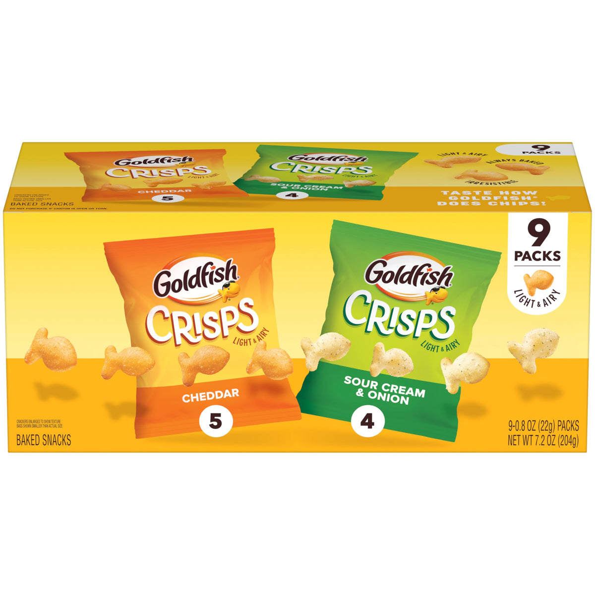 Goldfish Crisps Baked Chip Crackers Variety Pack, 0.8 Oz Snack Packs, 9 Pk