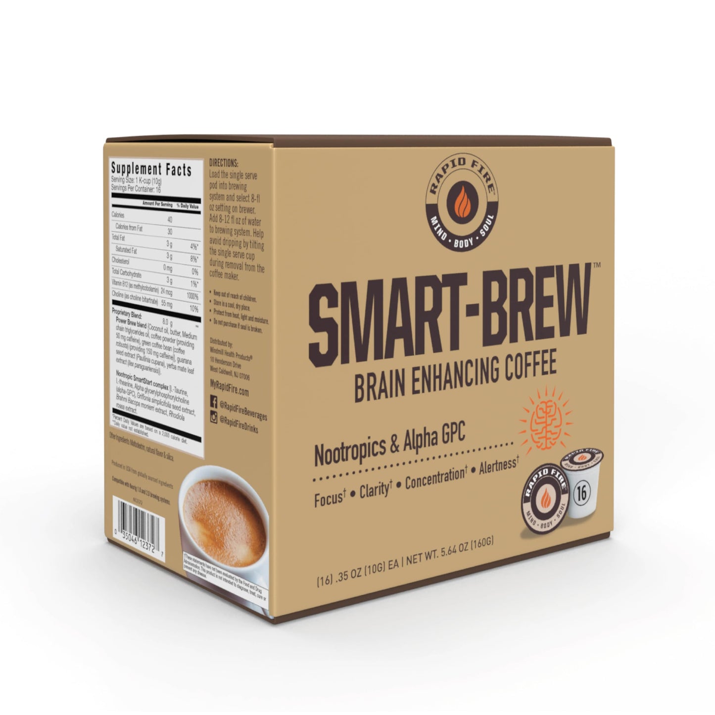 Rapidfire Smart-Brew Nootropics Coffee Pods - High Performance Infused Concentrate  Supports Energy and Brain Function  16 Count