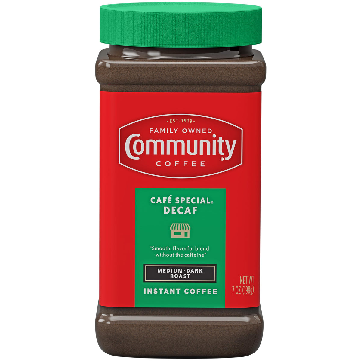 Community Coffee Café Special Decaf Instant Coffee, Medium Dark Roast, 7 Ounce Jar (Pack Of 12)