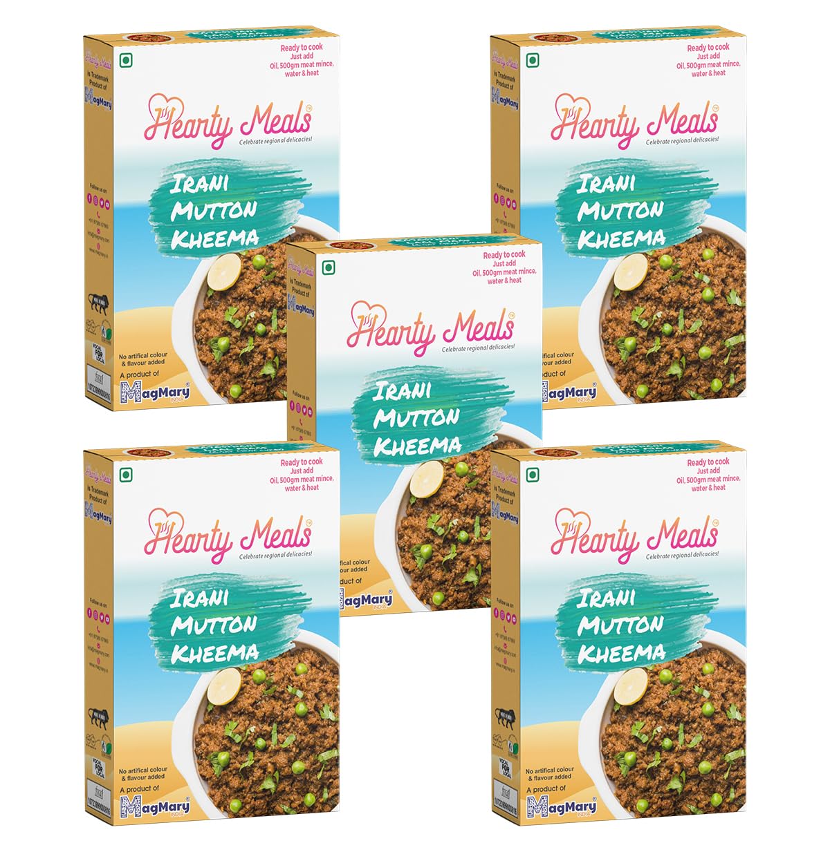 Hearty Meals Instant Irani Mutton Kheema/Keema Cooking Mix, Pack of 5 (70g each) | Irani Style Gravy Masala Mix | Ready To Cook 