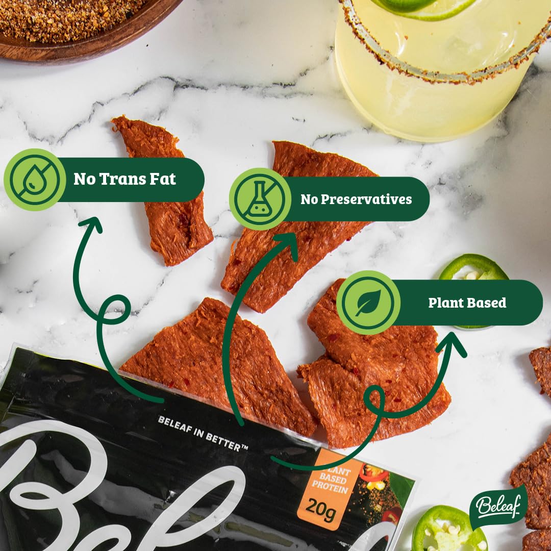 BE LEAF Spicy Plant-Based Jerky - High-Protein Vegan Snack, 3.5 Ounce Pack