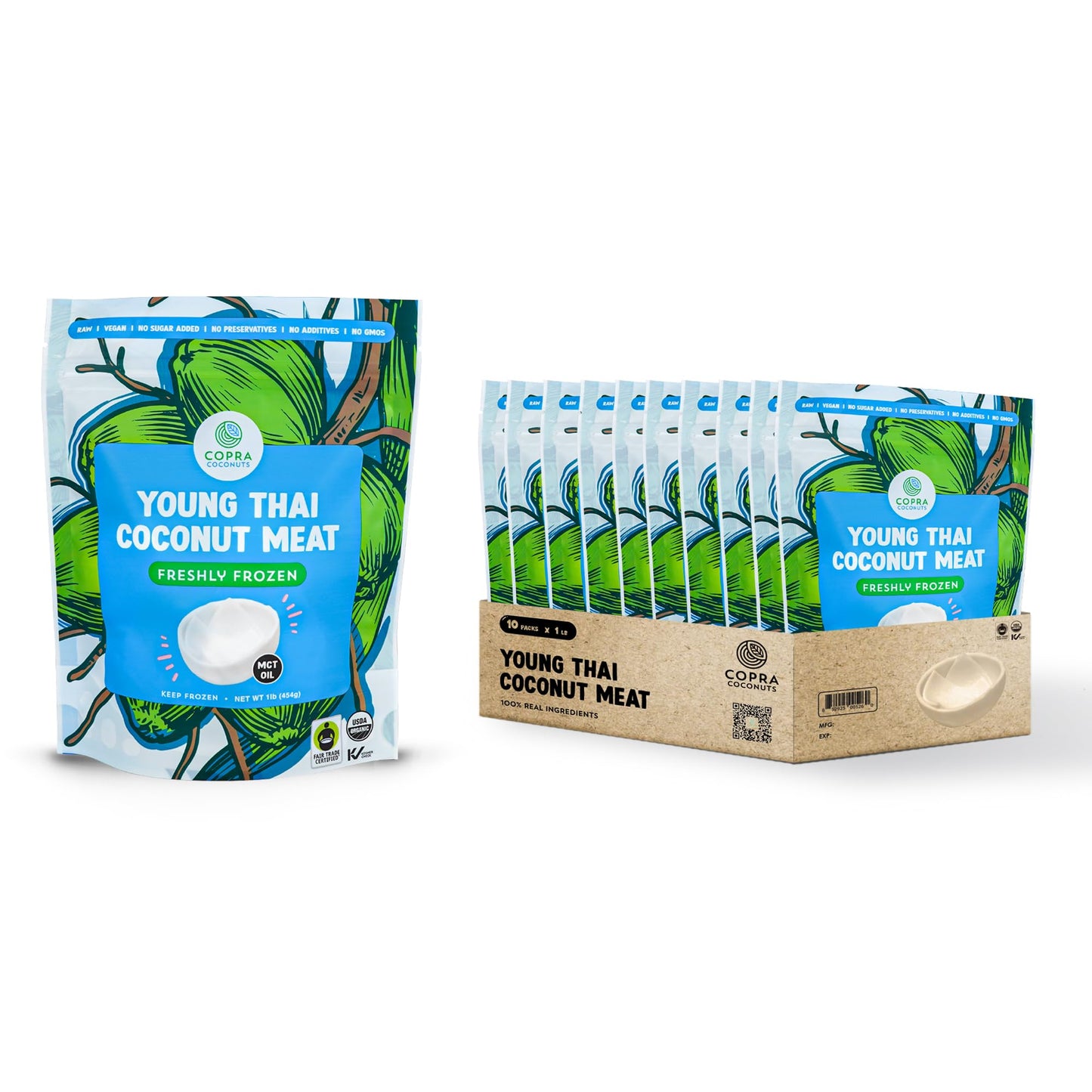 Copra Organic Frozen Coconut Meat (100% Young Coconut Frozen In Hours Of Harvest) | Gluten Free, Non Gmo, Vegan, Dairy Free, No