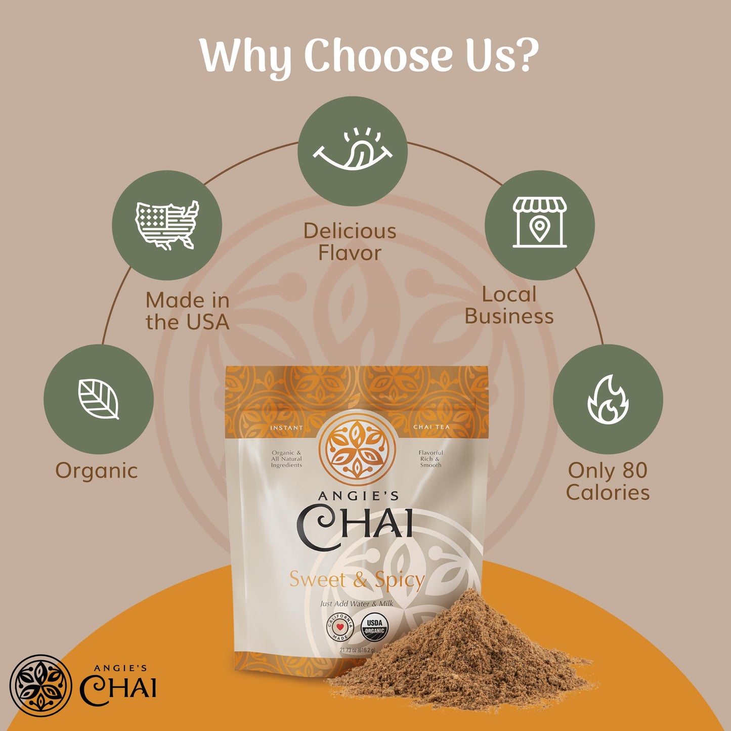 Angies Chai Organic Instant Chai Tea Powder - Sweet & Spicy Mix, 30 Servings, Handcrafted, Made in USA