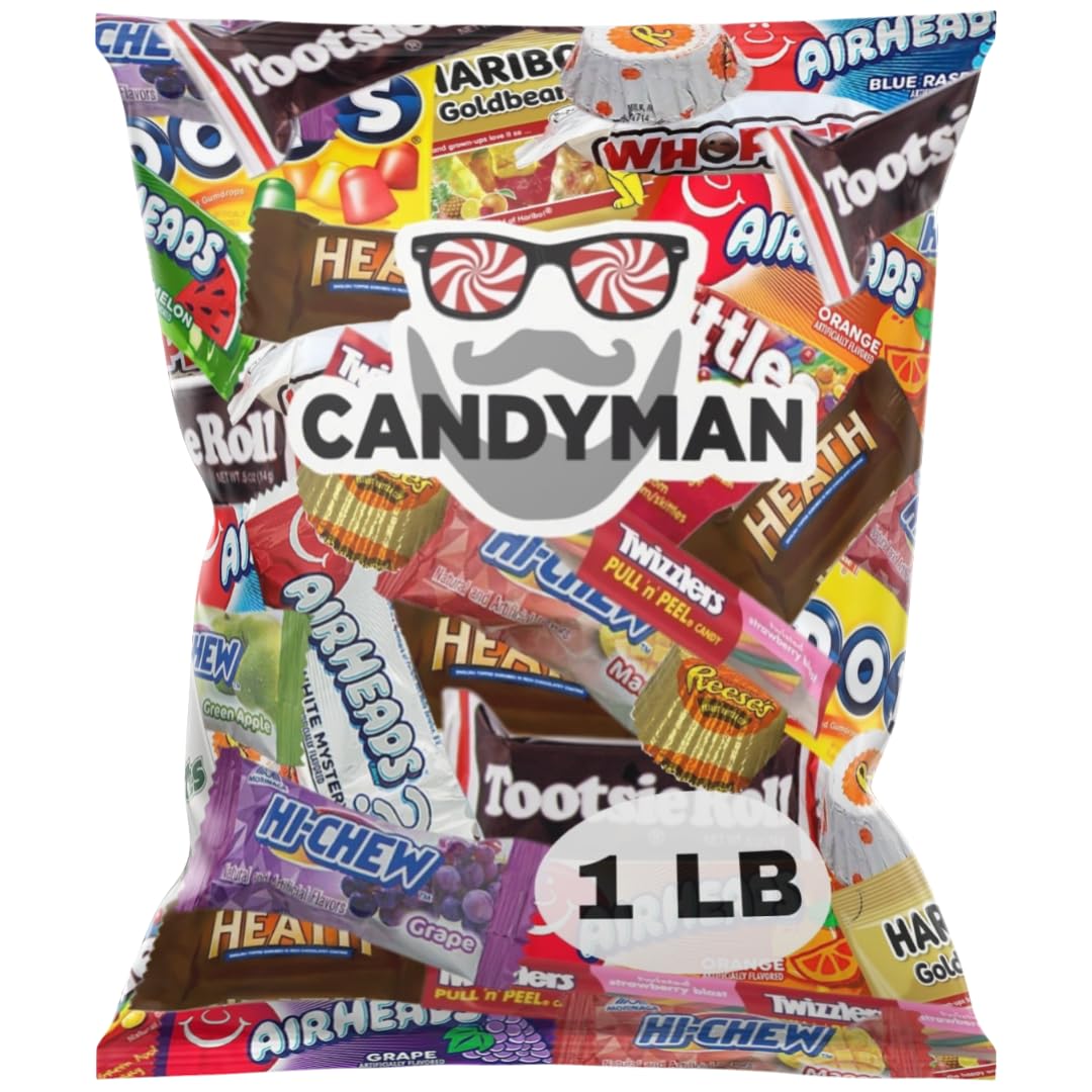 CANDYMAN Chocolate & Candy Bundle, Mixed Individually Wrapped Treats, Fun Mini Sized, 1 LB