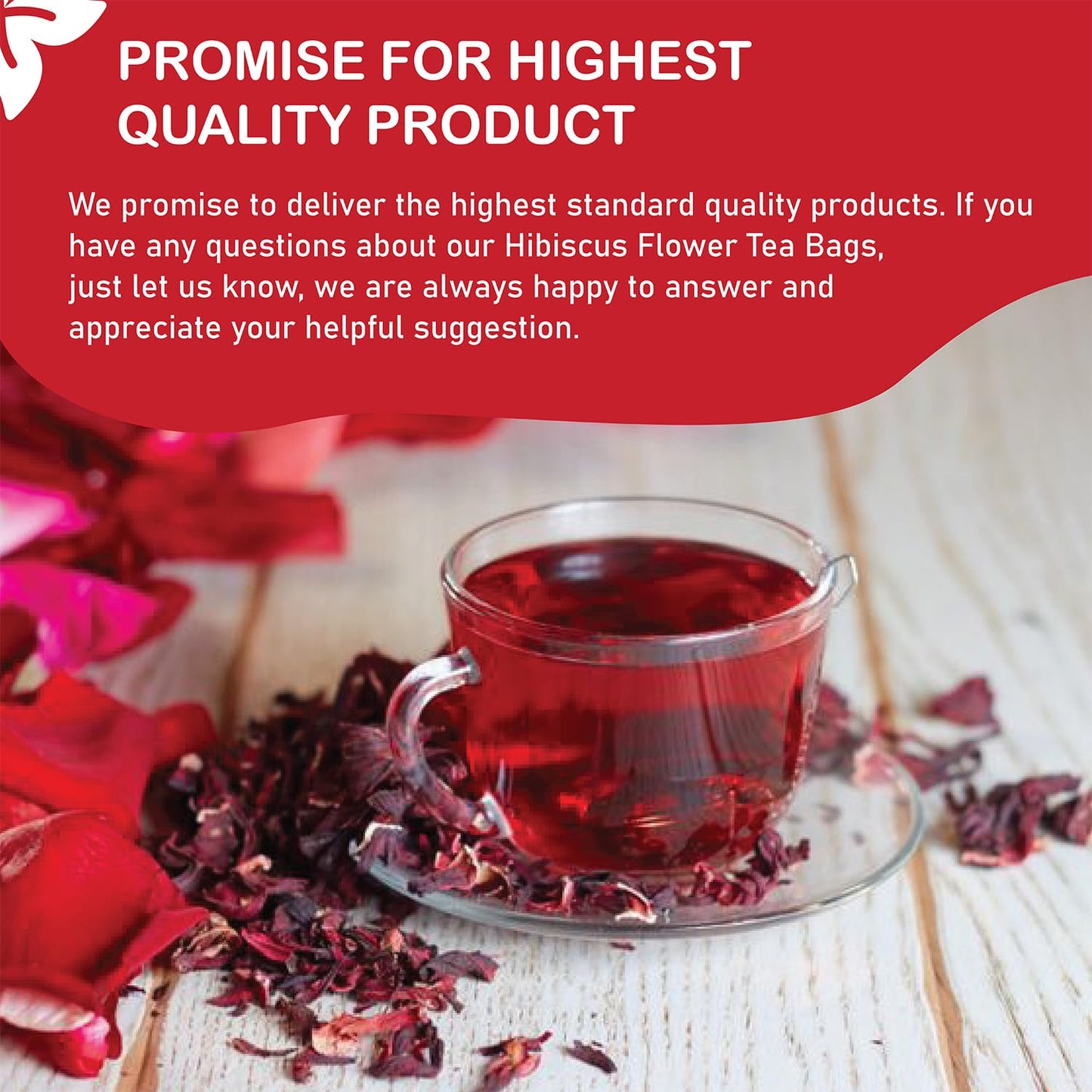 tsoneoo Premium Hibiscus Flowers Tea Bags - 100% Natural Herbal Tea - Vegan Friendly - No Sugar, Caffeine, or Gluten - 20 Count