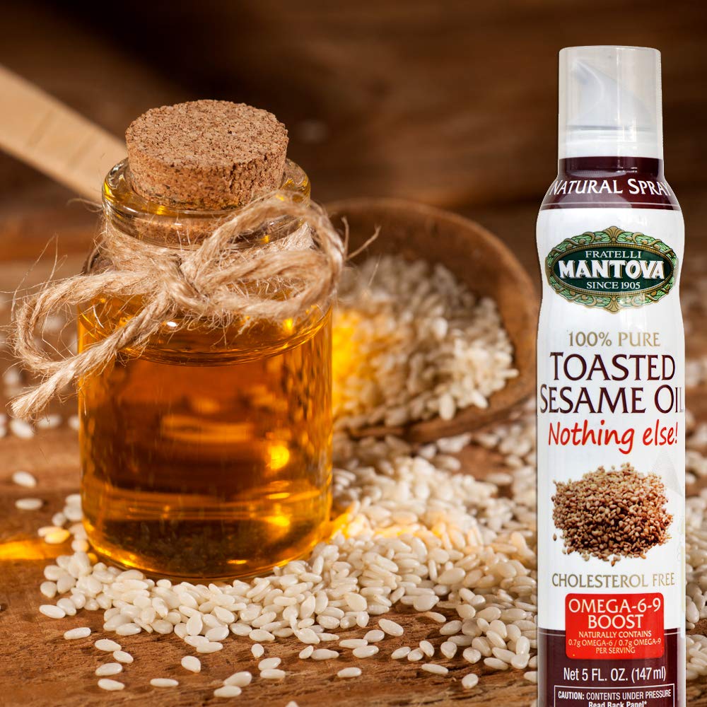Mantova Toasted Sesame Oil Spray, 5 fl. oz. (Pack of 1), Product of Italy, All-Natural, Heart-Healthy Toasted Sesame Seed Oil, I