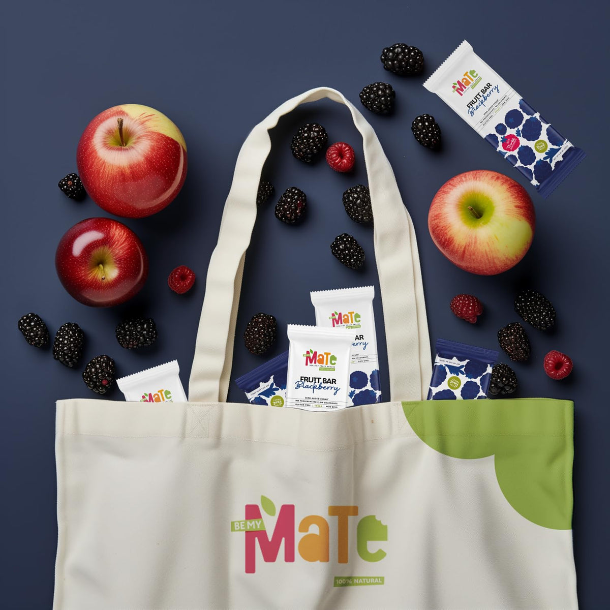 Mate Apple + Blackberry Healthy Snack, 100% Natural Real Fruit Bar & Gluten-Free & Vegan & Non Gmo & Kosher - Zero Added Sugar, No Preservatives And No Colorant - 24 Pack