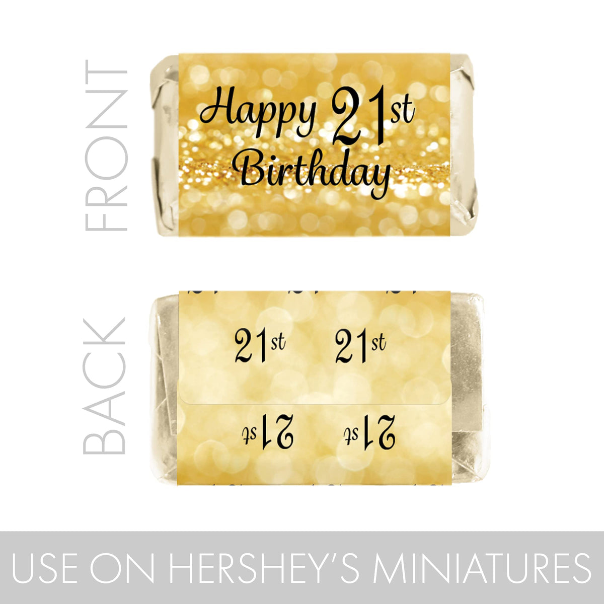 Distinctivs Black And Gold 21St Birthday Party Mini Candy Bar Wrappers - 45 Stickers, 21St Birthday Decorations