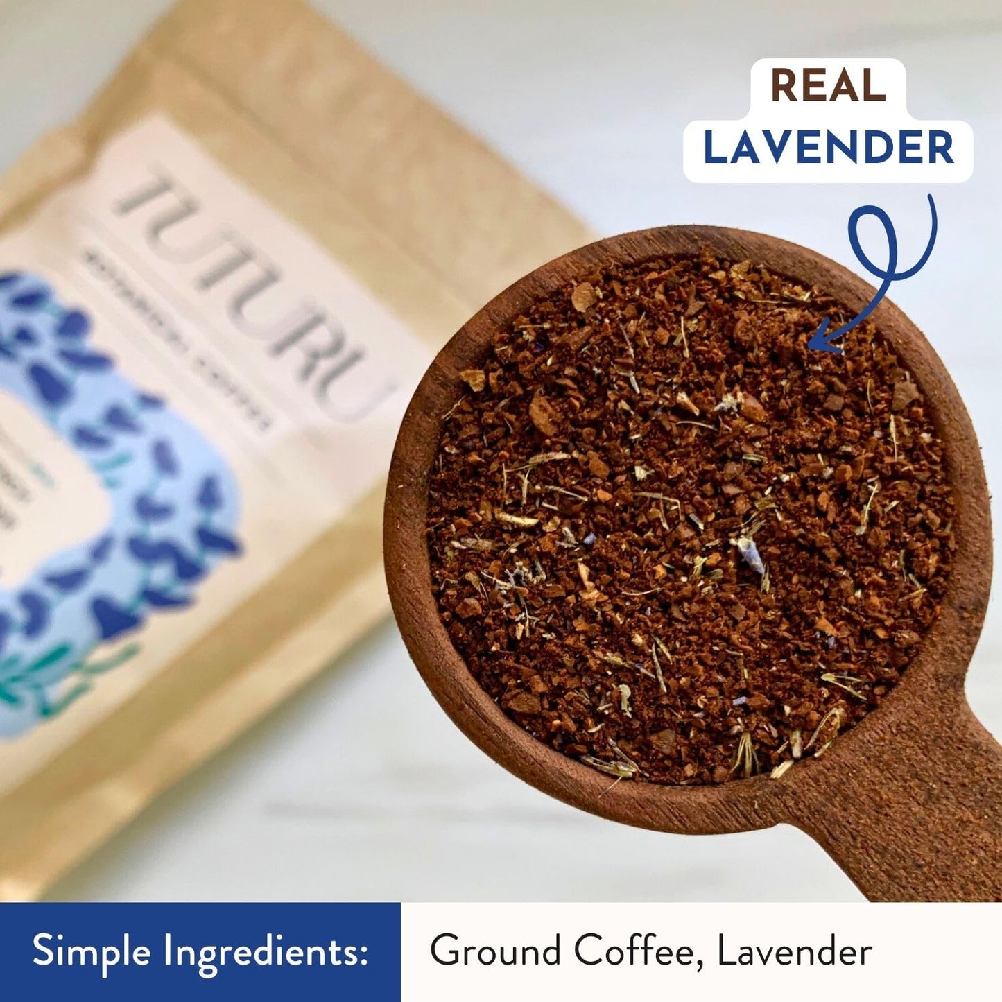 TUTURU Botanical Coffee Organic Lavender Ground Coffee, Medium Roast, Low-Acid, 8 oz, 22 Servings