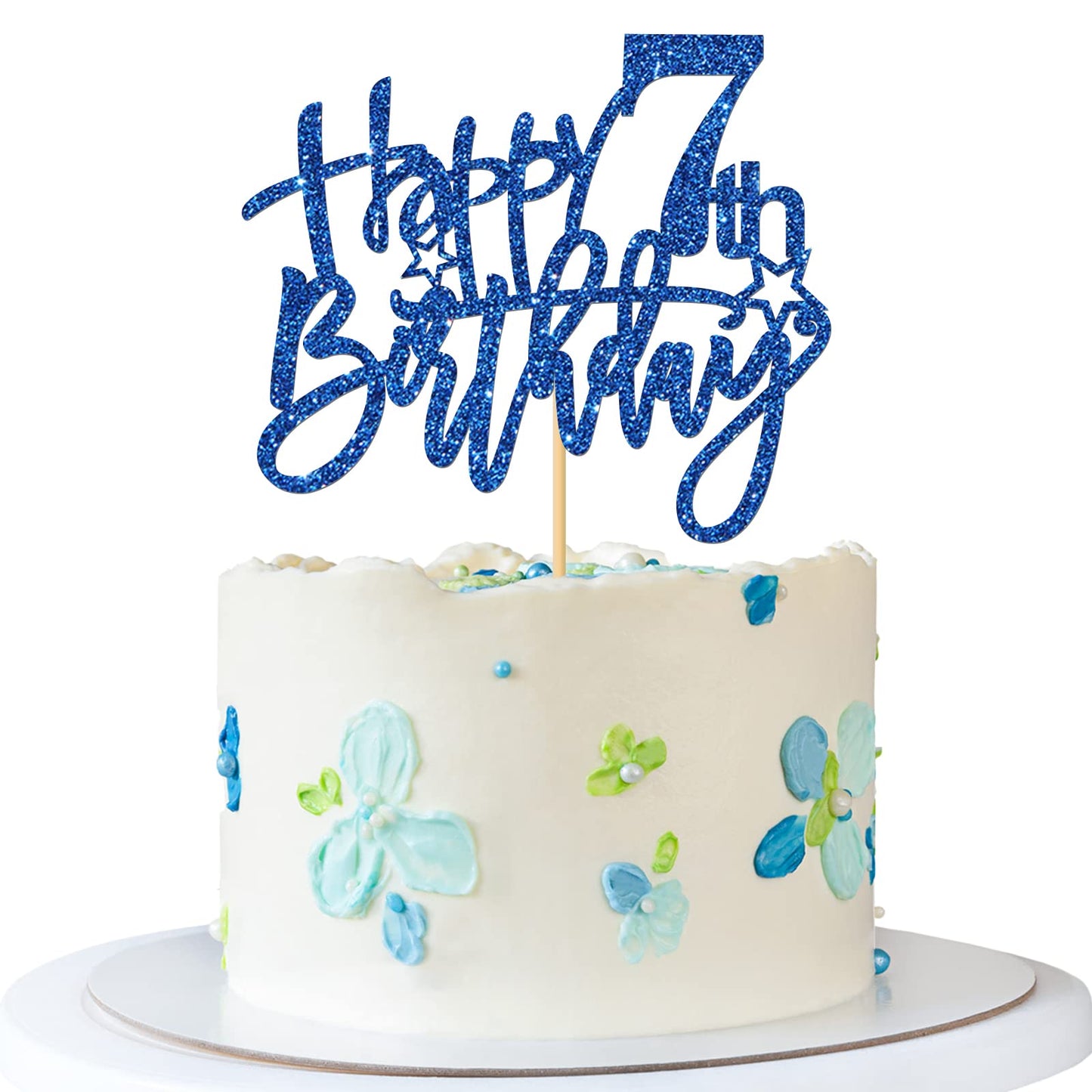 Roadsea Happy 7Th Birthday Cake Topper - Kid Girl Boy Seven Years Old Birthday Cake Supplies - 7Th Birthday Party Decorations -