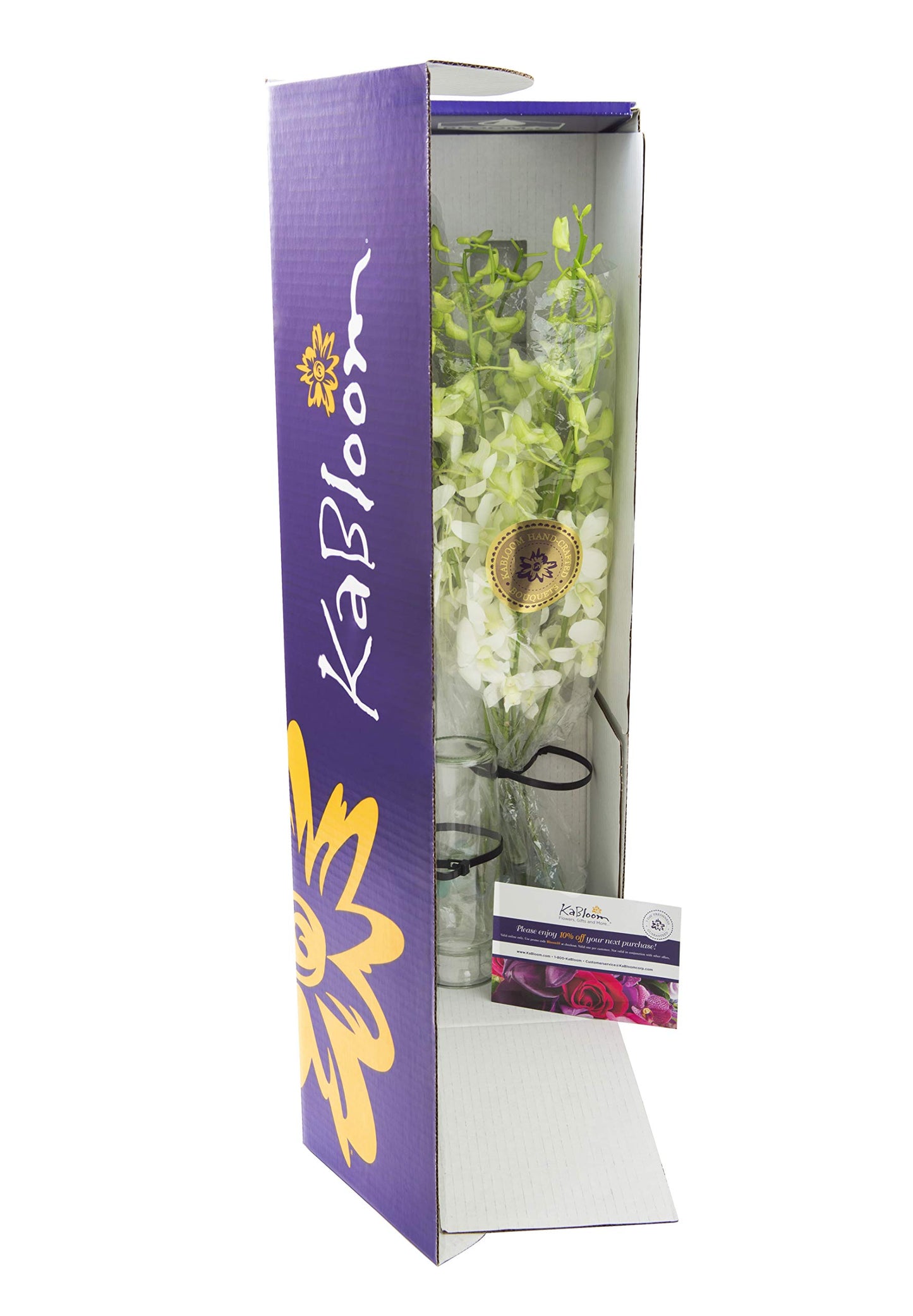 KaBloom White Orchid Bouquet with Vase - 10 Stems, Model KADF1180-V146-A999, Perfect for Birthdays and Mothers Day