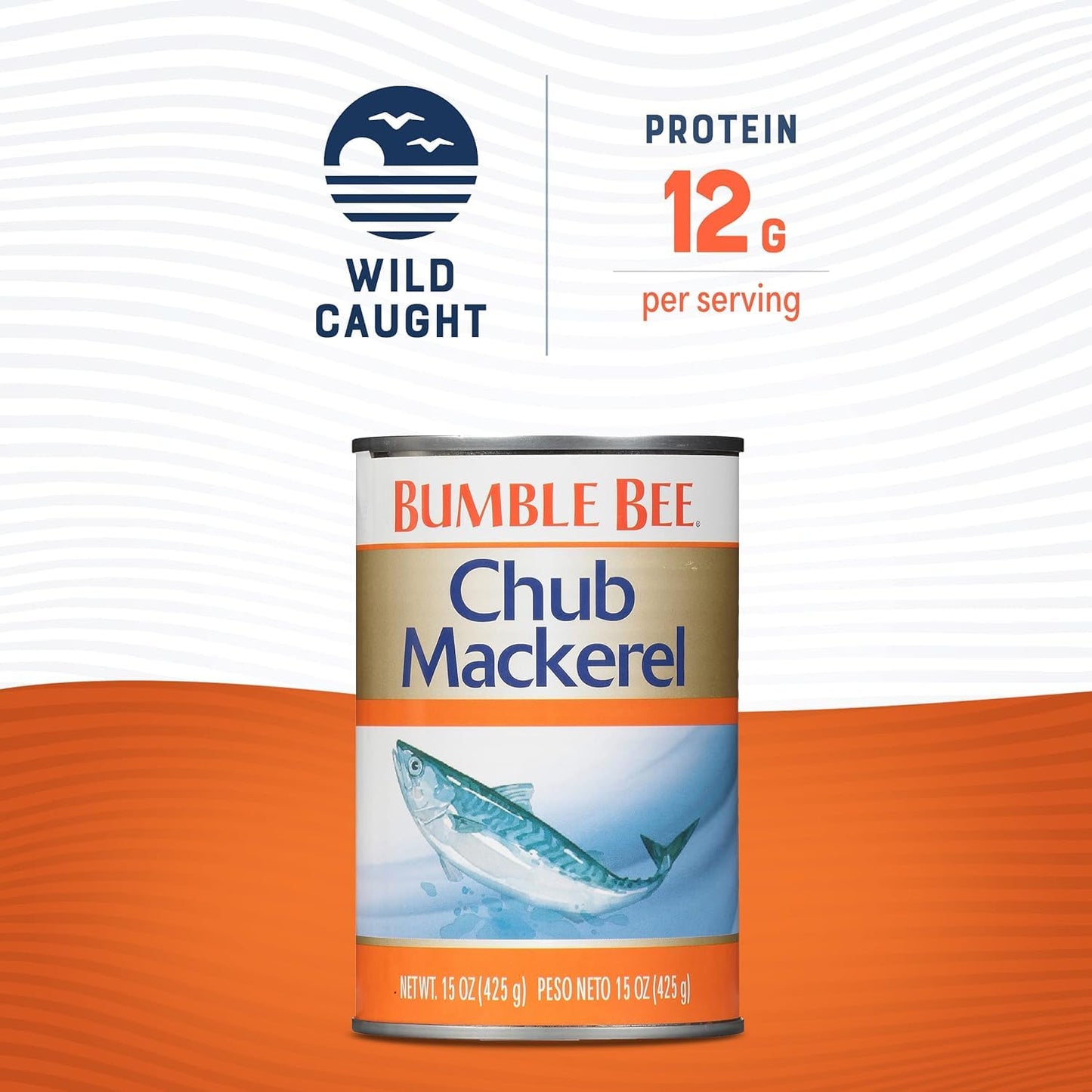 Bumble Bee Chub Mackerel, 15 oz Can - Canned Mackerel Fish, High Protein Keto Food, Gluten Free (Pack of 4)