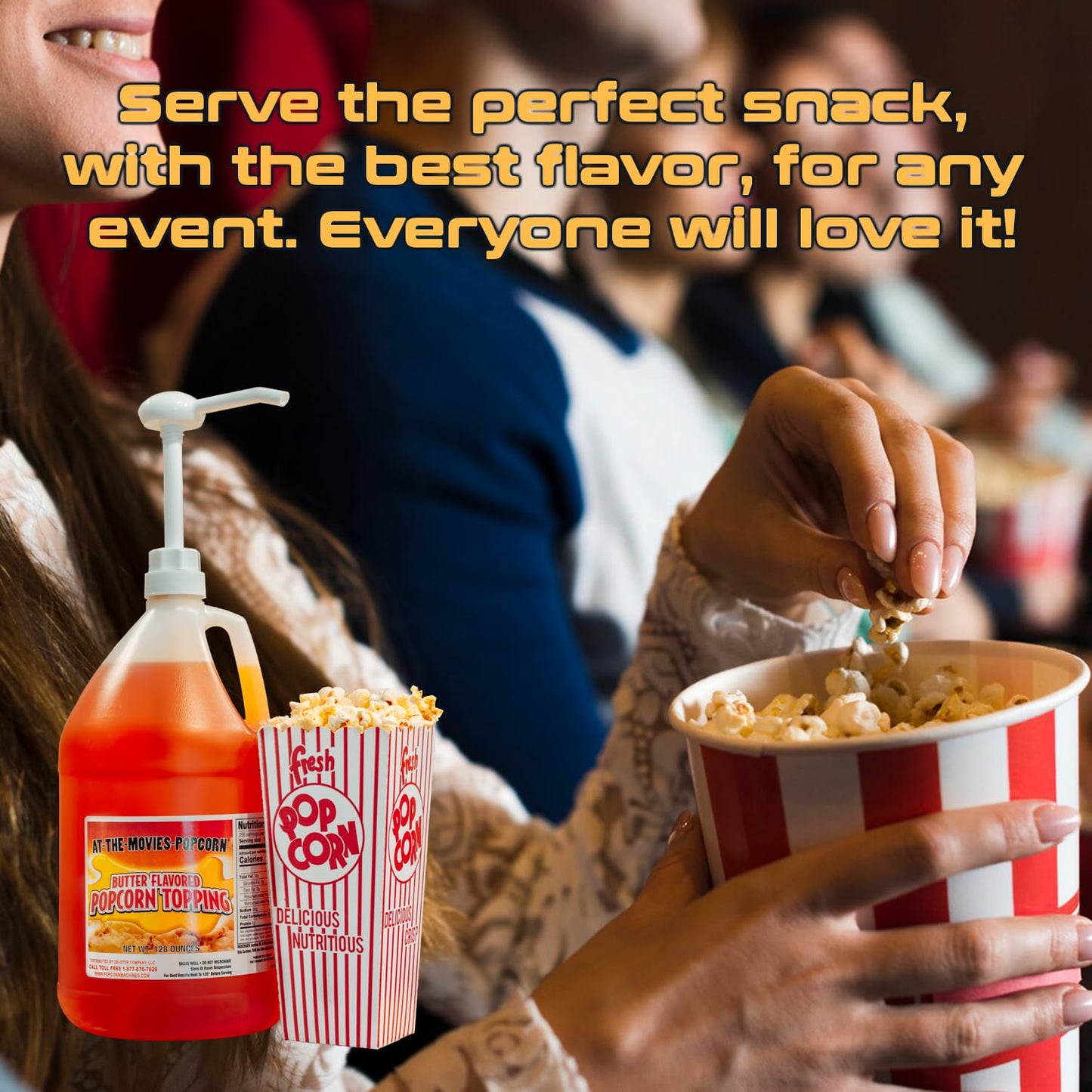 At-The-Movies-Popcorn Buttery Flavor Popcorn Topping Gallon with Pump - 8 lb Pack of 24, Plastic