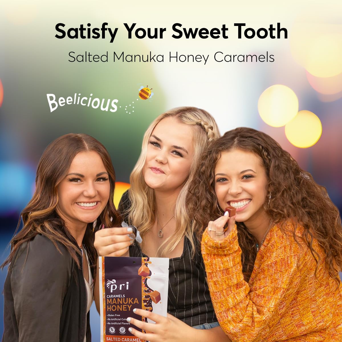 P.R.I Manuka Honey Salted Caramels, Sweet and Chewy All Natural Treat, 4oz