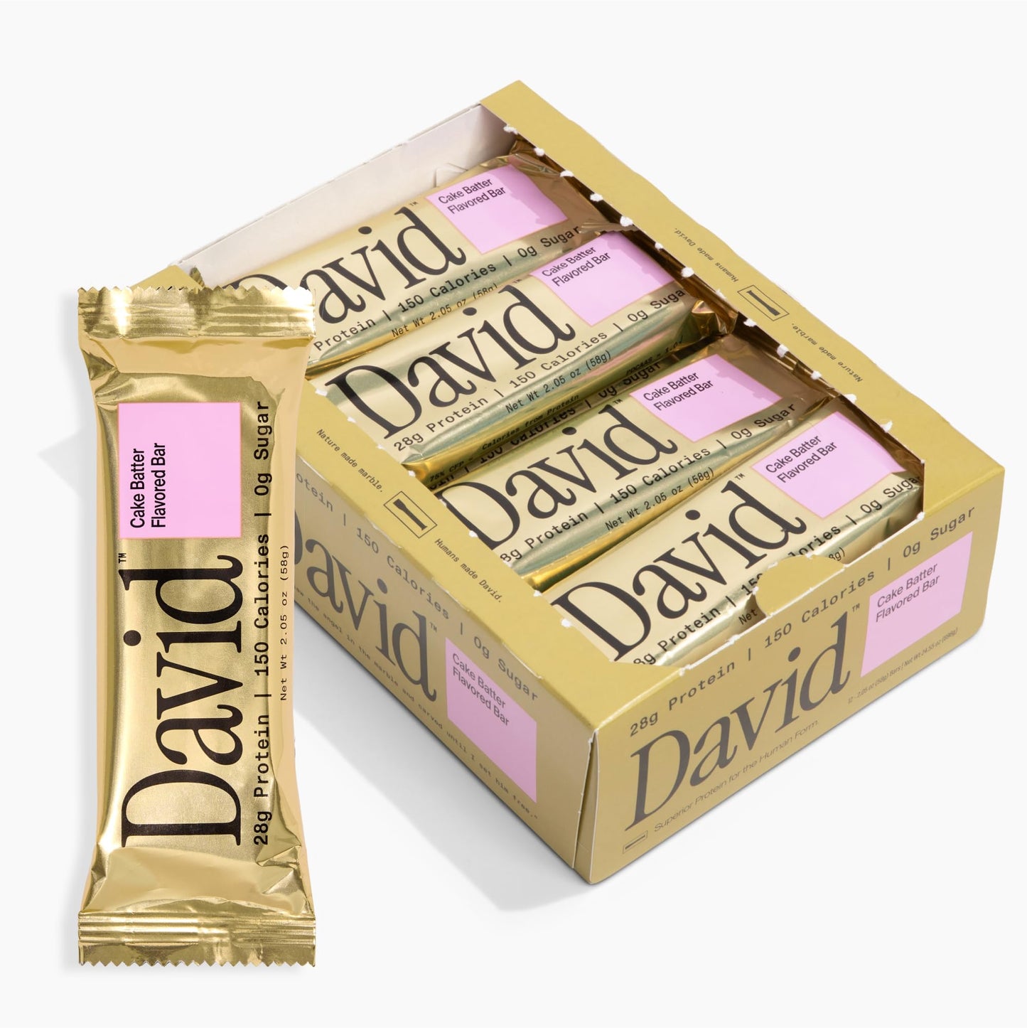David High Protein Bars - Sugar Free, Low Carb, 28g Protein, 150 Calories, Cake Batter Flavor, Pack of 12, Light Brown