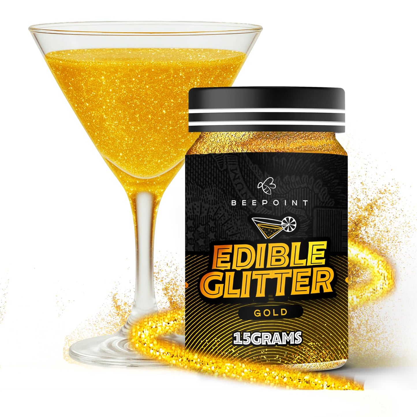 BeePoint Edible Glitter Luster Dust - Vibrant Gold Shimmer Powder, 15g - Food Grade, Vegan & Gluten Free for Baking & Decorating