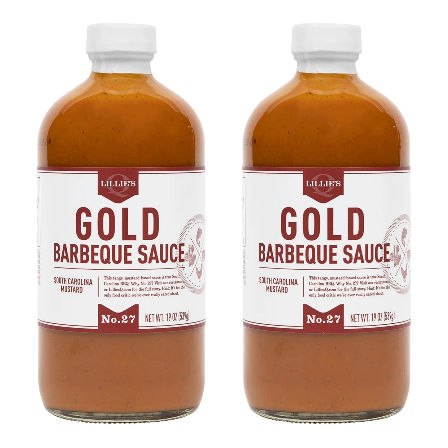 Lillie’s Q - Gold Barbeque Sauce, Gourmet Carolina Sauce, Tangy BBQ Sauce with South Carolina Mustard, enhanced Ingredients, Made with Gluten-Free Ingredients (20 oz, 2-Pack)