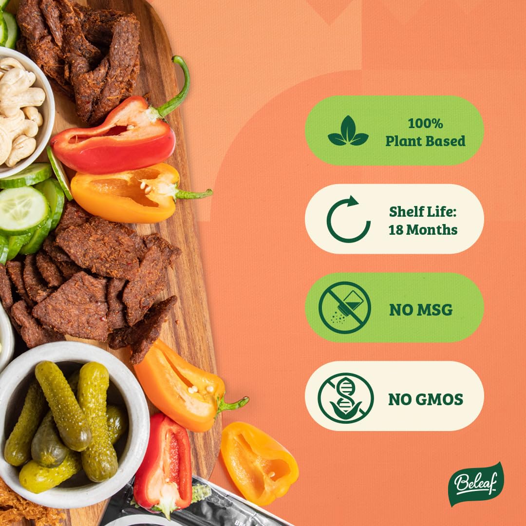 Beleaf Jalapeño Plant-Based Jerky: High-Protein Snack – Healthy And Flavorful Vegan Jerky For On-The-Go Energy – Tasty Meatless, Vegetarian Meat Alternative (12 Pack)