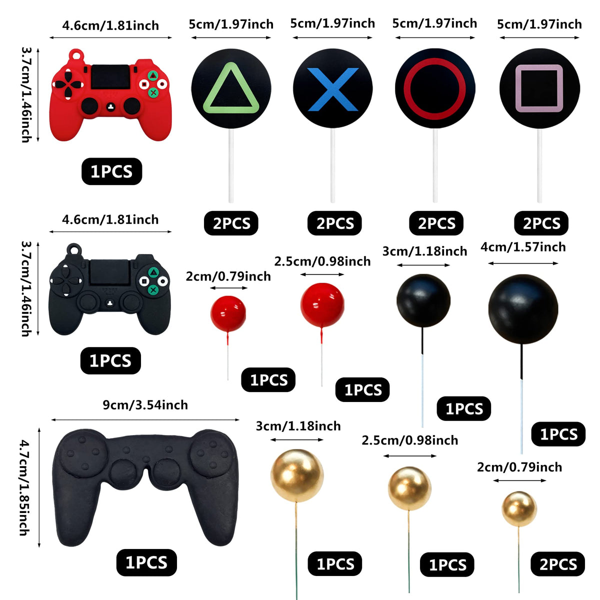 19 Pcs Video Game Themes Cake Toppers Game Controllers Cake Decorations Gaming Party Decoration For Man