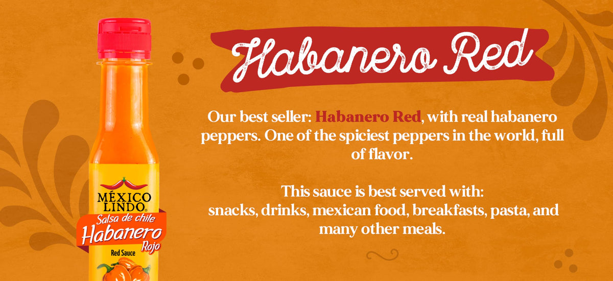 Mexico Lindo Red Habanero Hot Sauce Display, 5 fl oz, Pack of 3