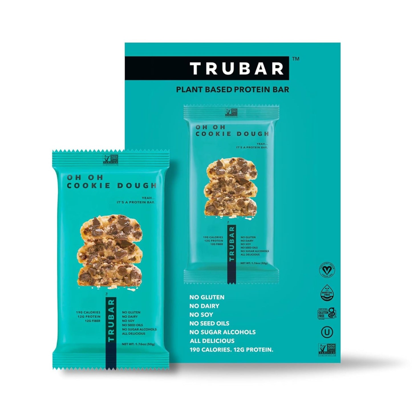 Truwomen Plant Fueled Protein Bars, Oh Oh Cookie Dough (12 Count) | Non-Gmo, Vegan, Gluten Free, Kosher, Soy Free, Dairy Free, Healthy Snack Bar, Natural Ingredients | 12G Protein, Pack Of 12