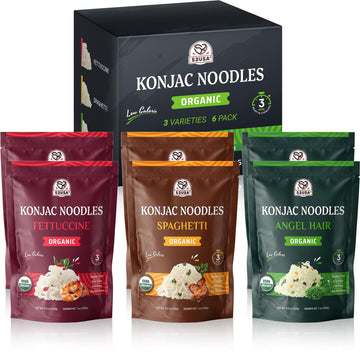 52USA Organic Konjac Shirataki Noodles, Low Carb Pasta, 64 Oz, Vegan, Keto Friendly, 3 Varieties in 6 Pack