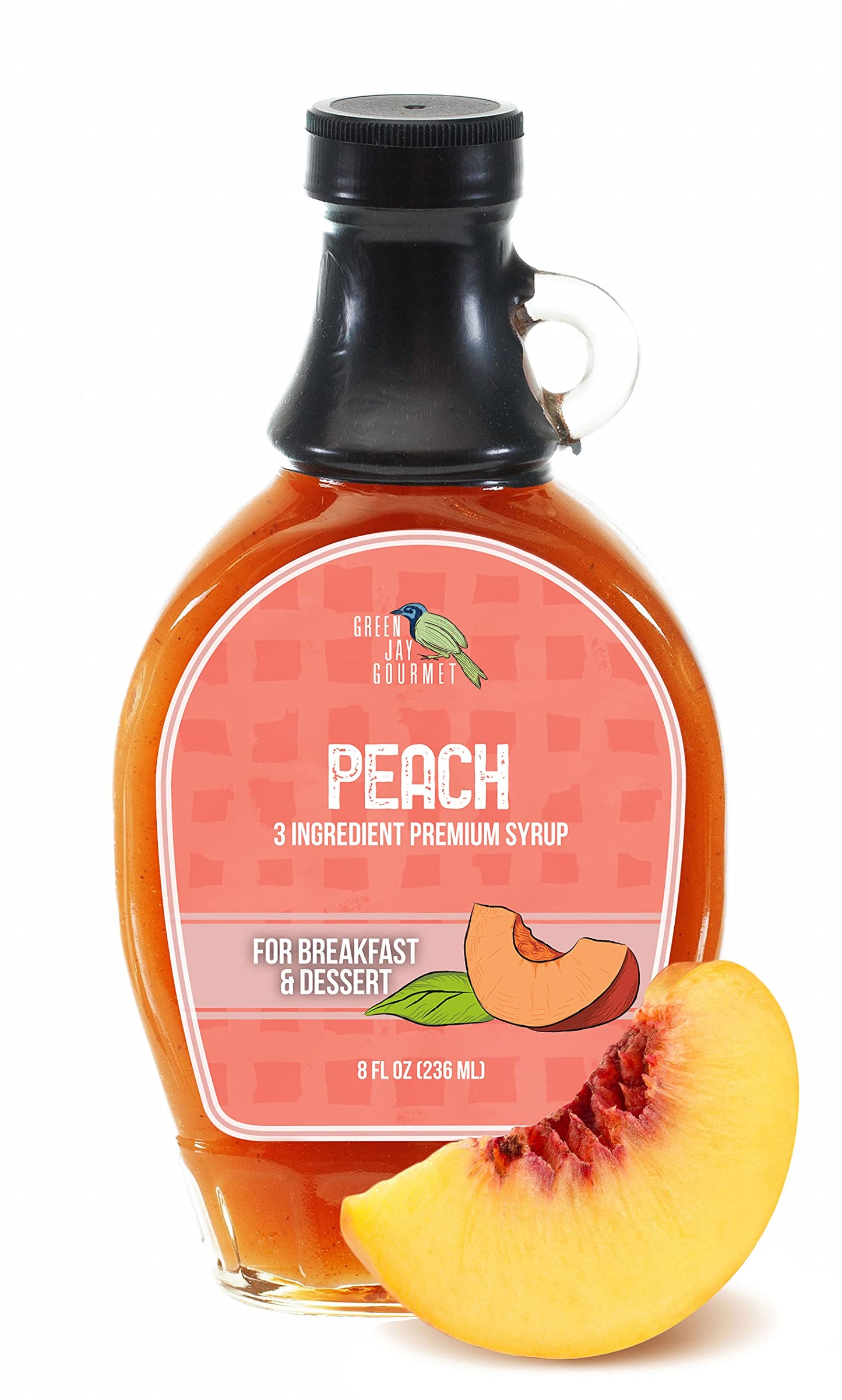 Green Jay Gourmet Peach Syrup - All-Natural, Non-GMO - 8 Fl Oz