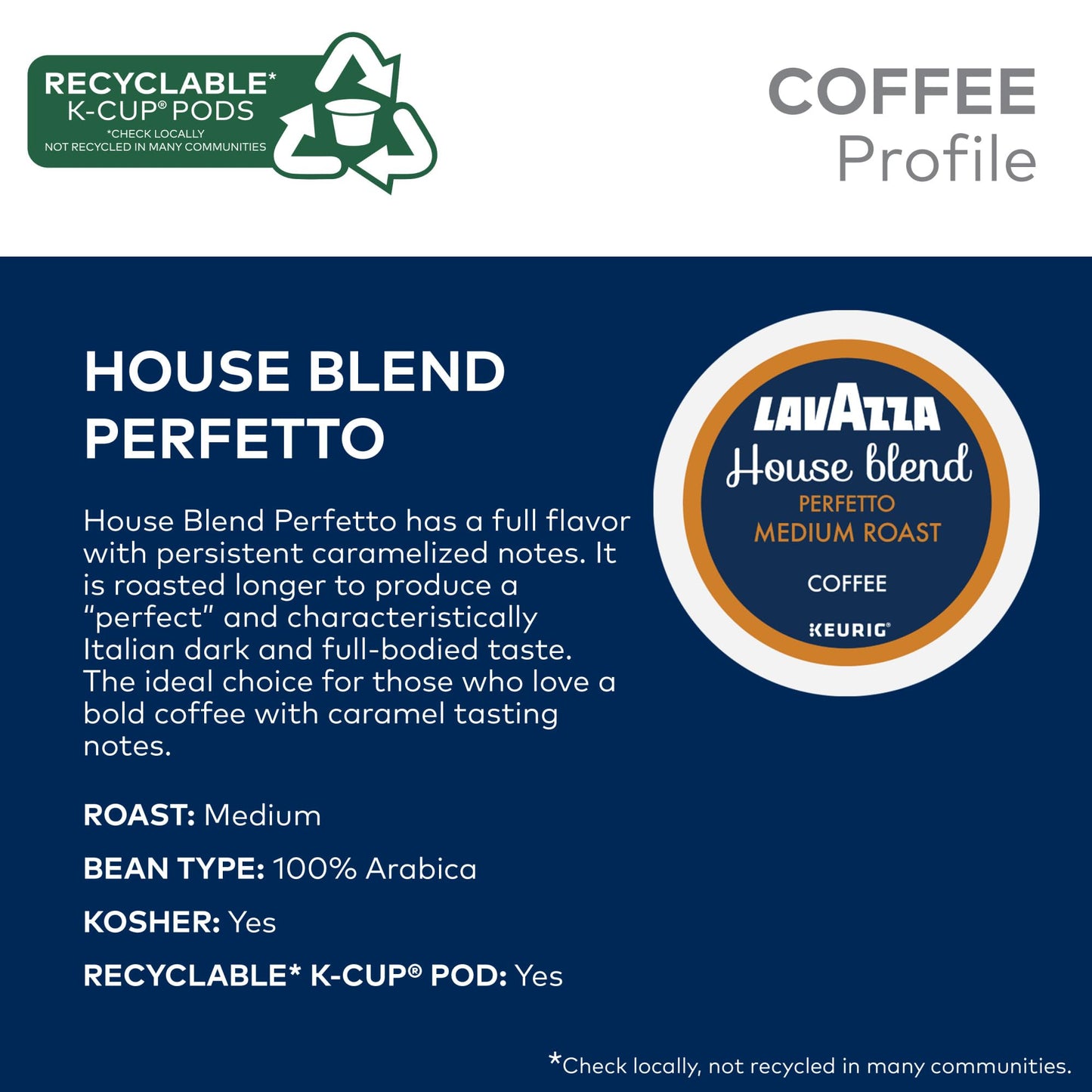 Lavazza House Blend Perfetto, Single-Serve Keurig K-Cup Pods, Medium Roast Coffee, 88-Count Box (4 Packs of 22)