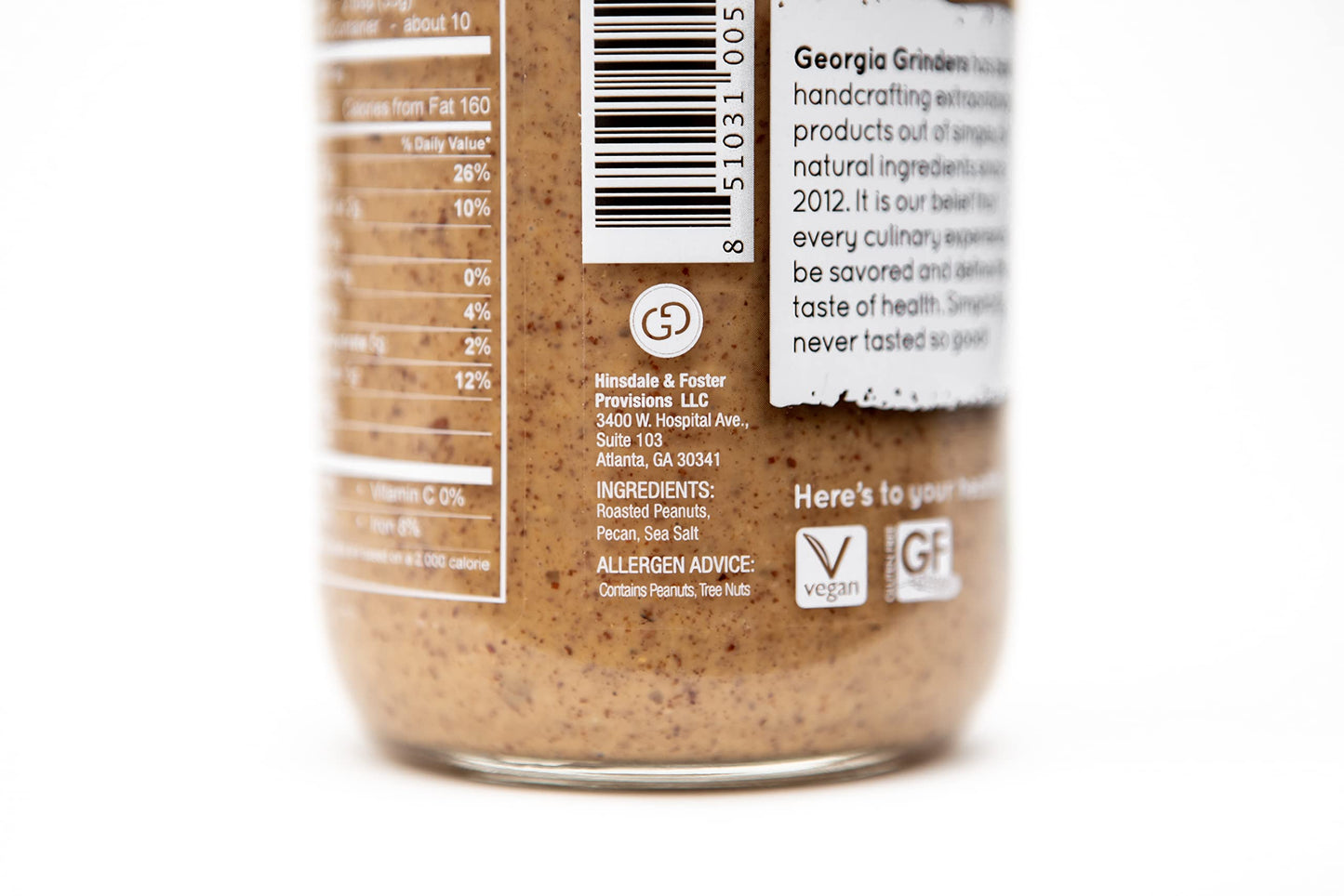 Georgia Grinders Pecan-Peanut Nut Butter 12Oz (1 Ct); Made Using Non-Gmo Georgian Grown Peanuts And Pecans, Vegan, Kosher, Glute