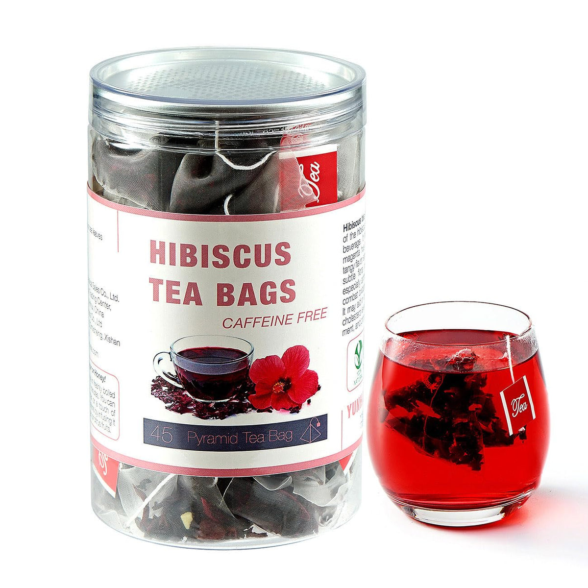 45 Hibiscus Tea Bags - Dried Hibiscus Flower Tea - Natural Edible Herbal Roselle Rosehip Tea (Flor De Jamaica) - Energy Blend-Free  Gluten-Free  Non-Gmo