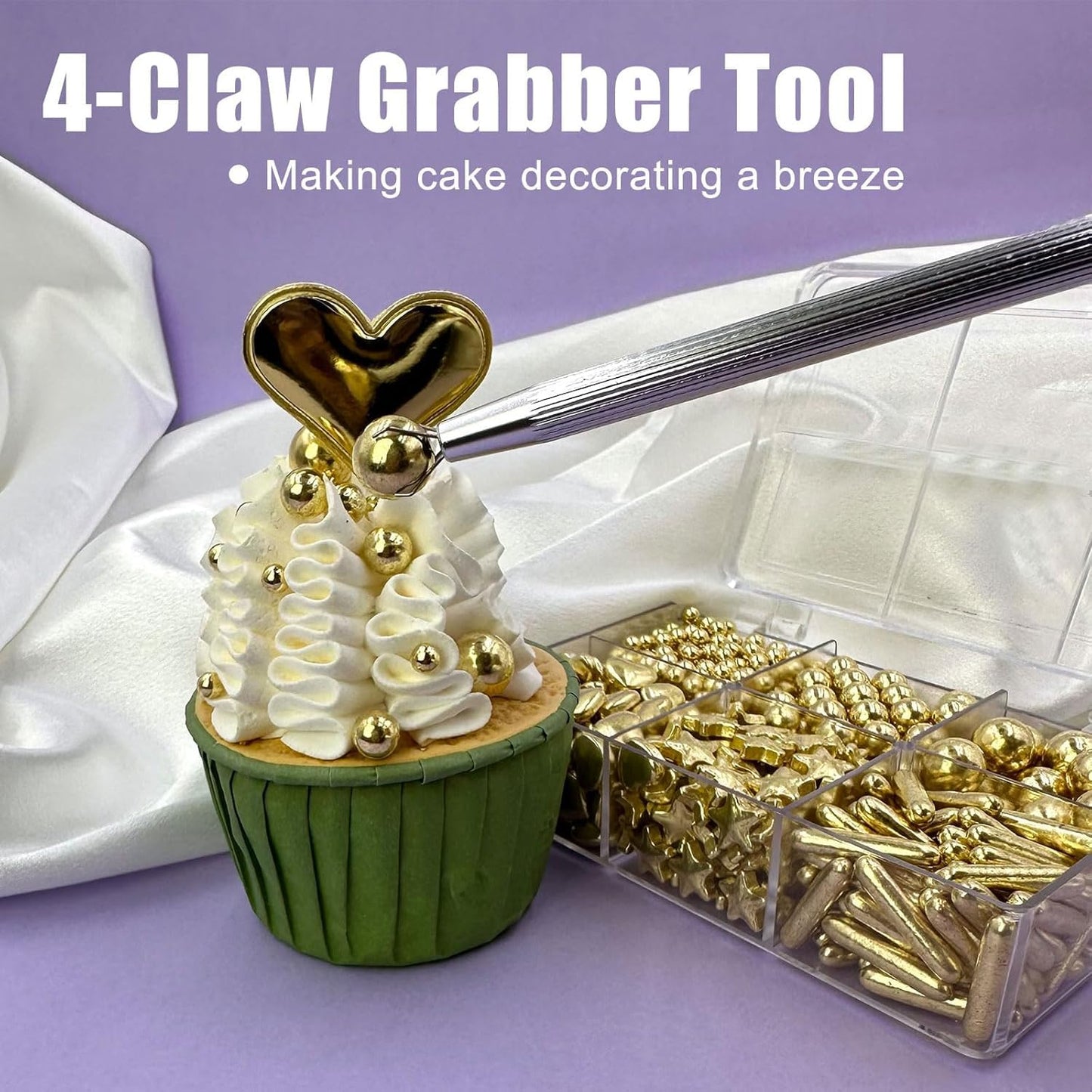 Miss Doozy Gold Sprinkles with 4-Claw Pickup Tool, 6.5oz, Bright Gold Metallic Rod & Star Sprinkles for Cake Decorating