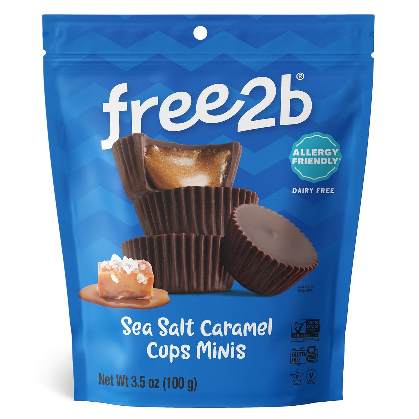 Free2B Sea Salt Caramel Mini Cups  Safe For School And Allergy Friendly - Gluten-Free  Dairy-Free  Nut-Free  And Soy-Free - Dark Chocolate  3.5 Oz Resealable Bag