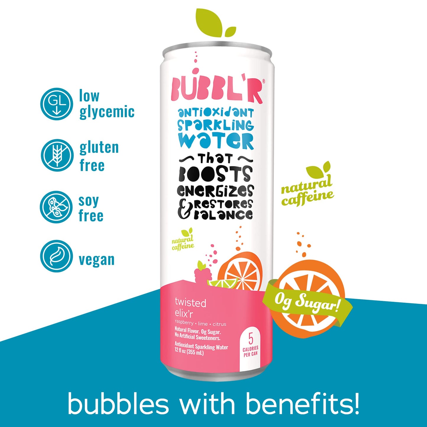 Bubblr Antioxidant Sparkling Water, Natural Caffeine, 0g Sugar, Gluten Free, 12 Fl Oz Cans, Pack of 12, Model WIC39923