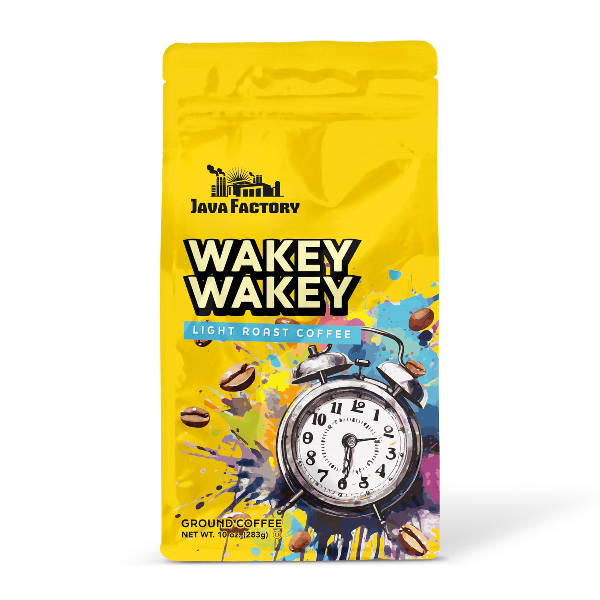 Java Factory Wakey Wakey Flavored Ground Coffee Bag - Light Roast Brew, Made with 100% Arabica Beans, 10 Oz