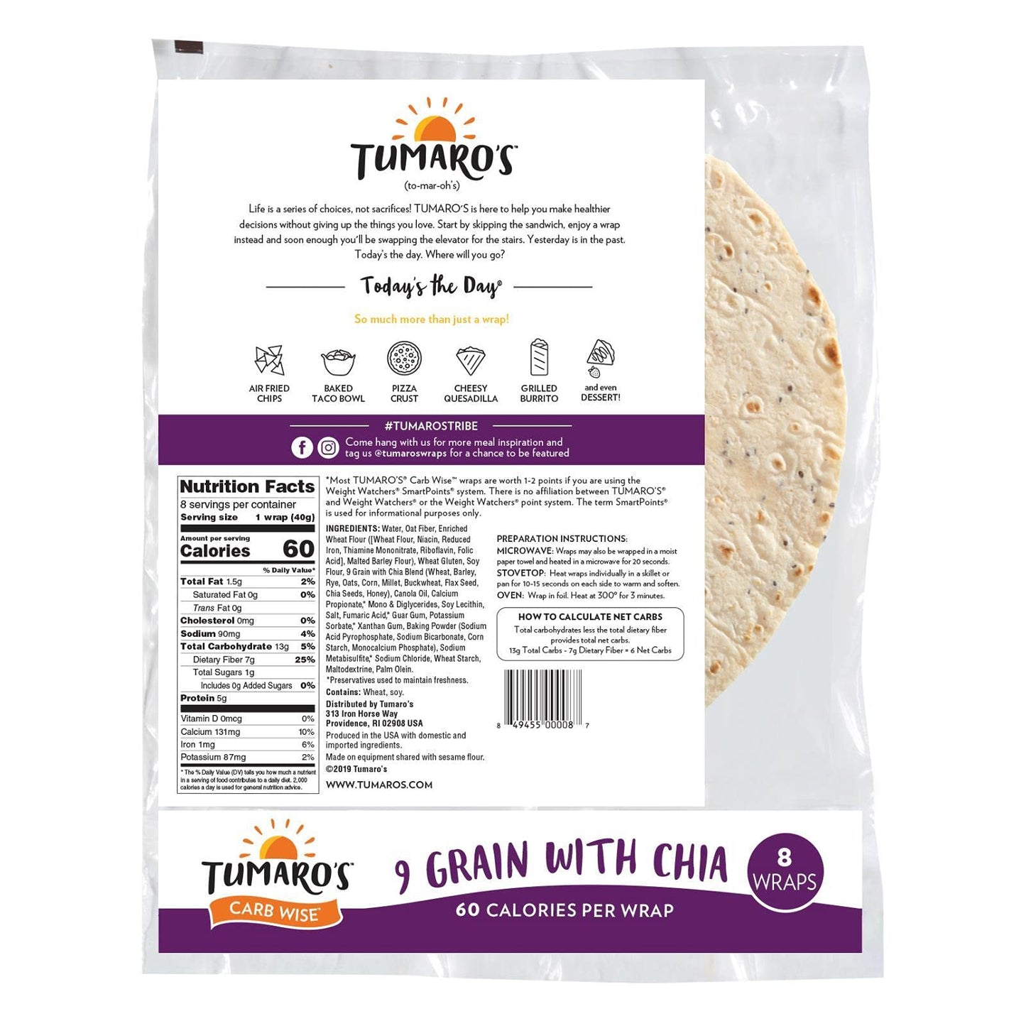 TUMAROS 9 Grain with Chia, 8 Count (Pack of 6)