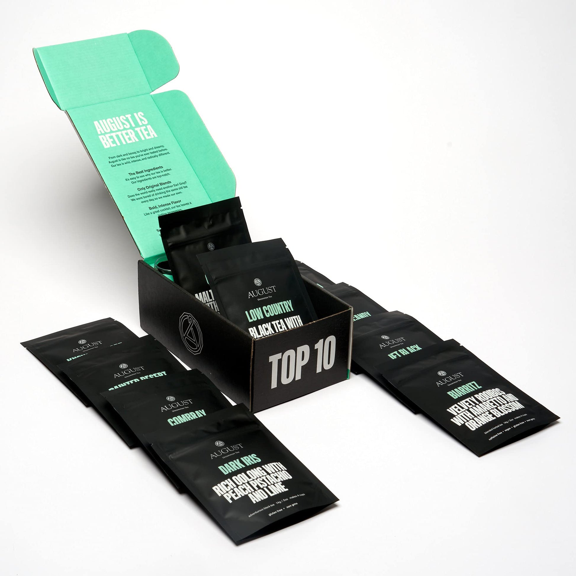 August Uncommon Loose Leaf Tea Sampler - Variety Tea Box Of Of 10 Trending Blends With Crystal Scoop - Green  Black Or Herbal Teas In 10 Resealable Pouches (0.5Oz Each  Total 5.0Oz)