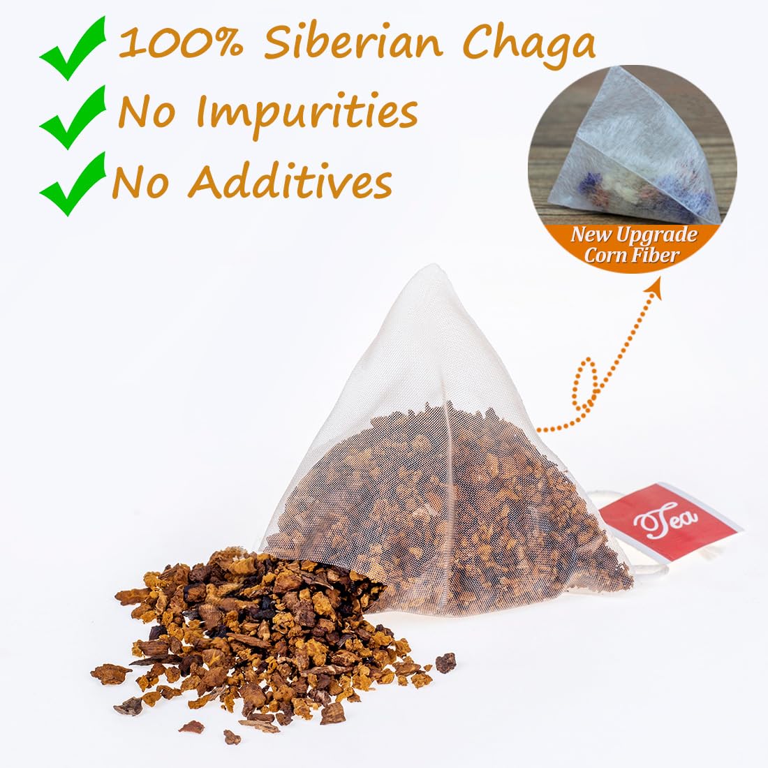 ULTHMOK Chaga Tea Bags, 100% Pure Siberian Wild Harvest, Caffeine Free, 60 Count