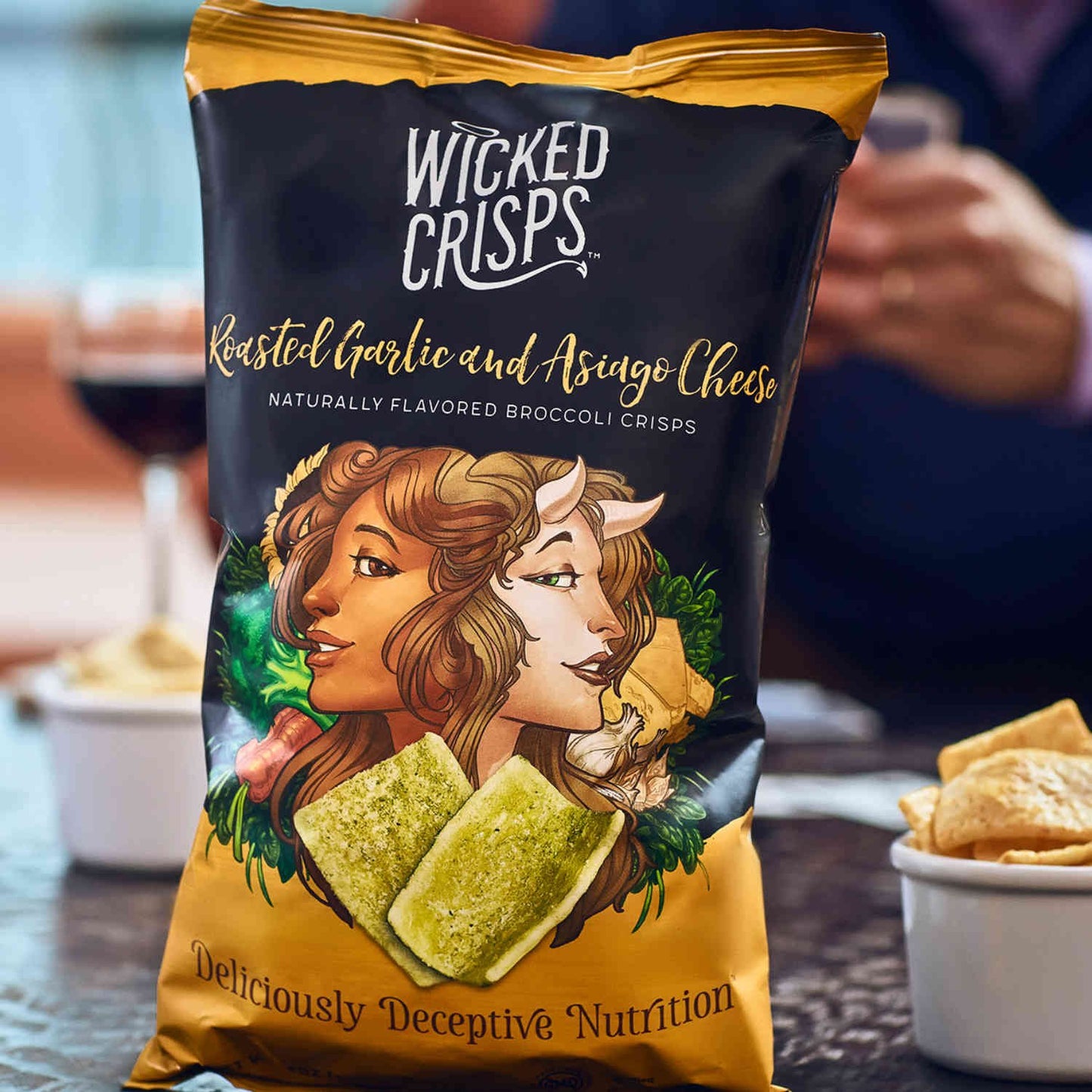 Wicked Crisps Baked Veggie Chips - Roasted Garlic & Asiago Cheese, Gluten Free, 4oz Party-Size Bag (4 Pack)