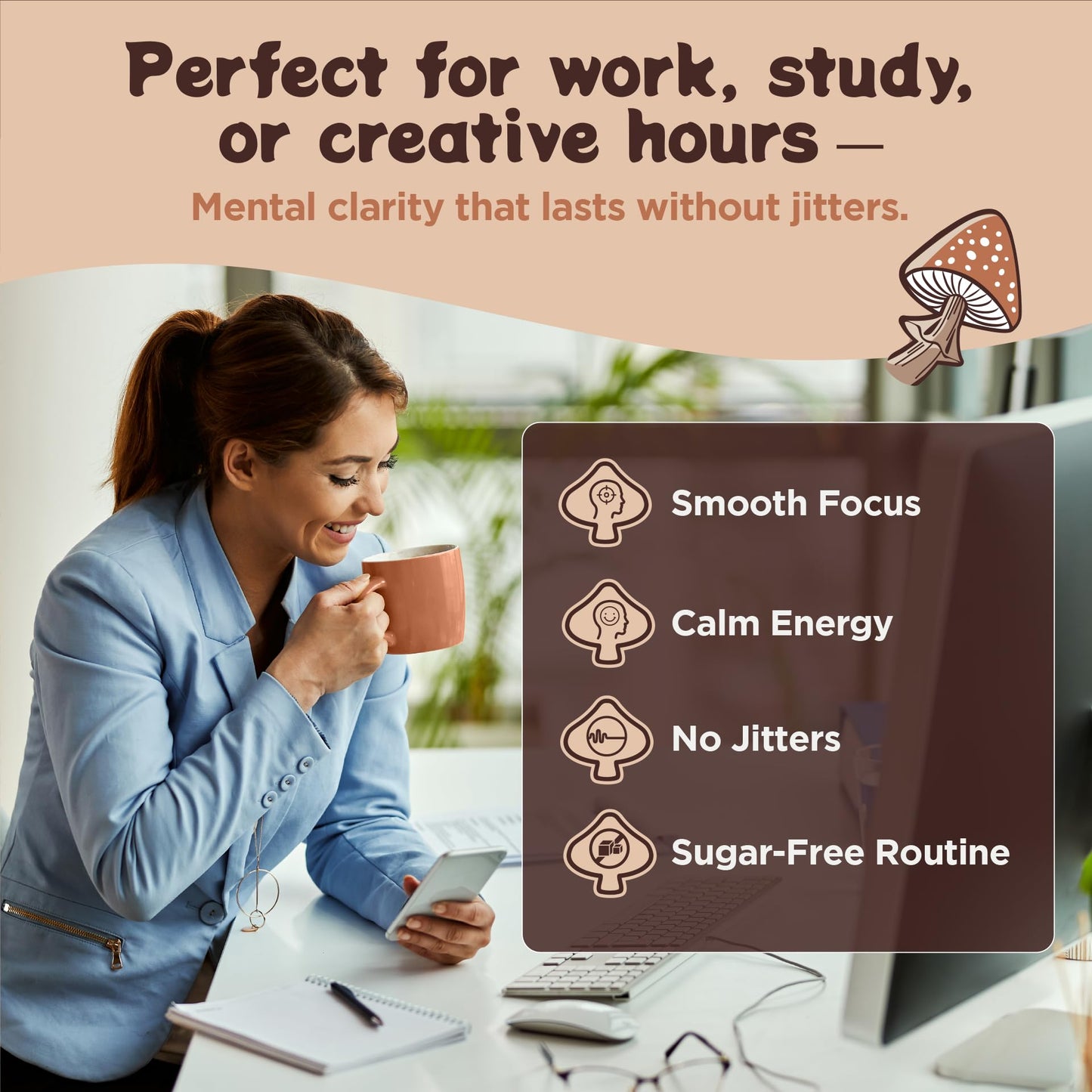 Melting Forest Mushroom Coffee  with 7 Functional Mushrooms  Cacao  Rhodiola  L-Theanine  Reishi & Lions Mane  Stress Relieving  Focus  Cognitive Function & Mental Clarity (30 Servings)