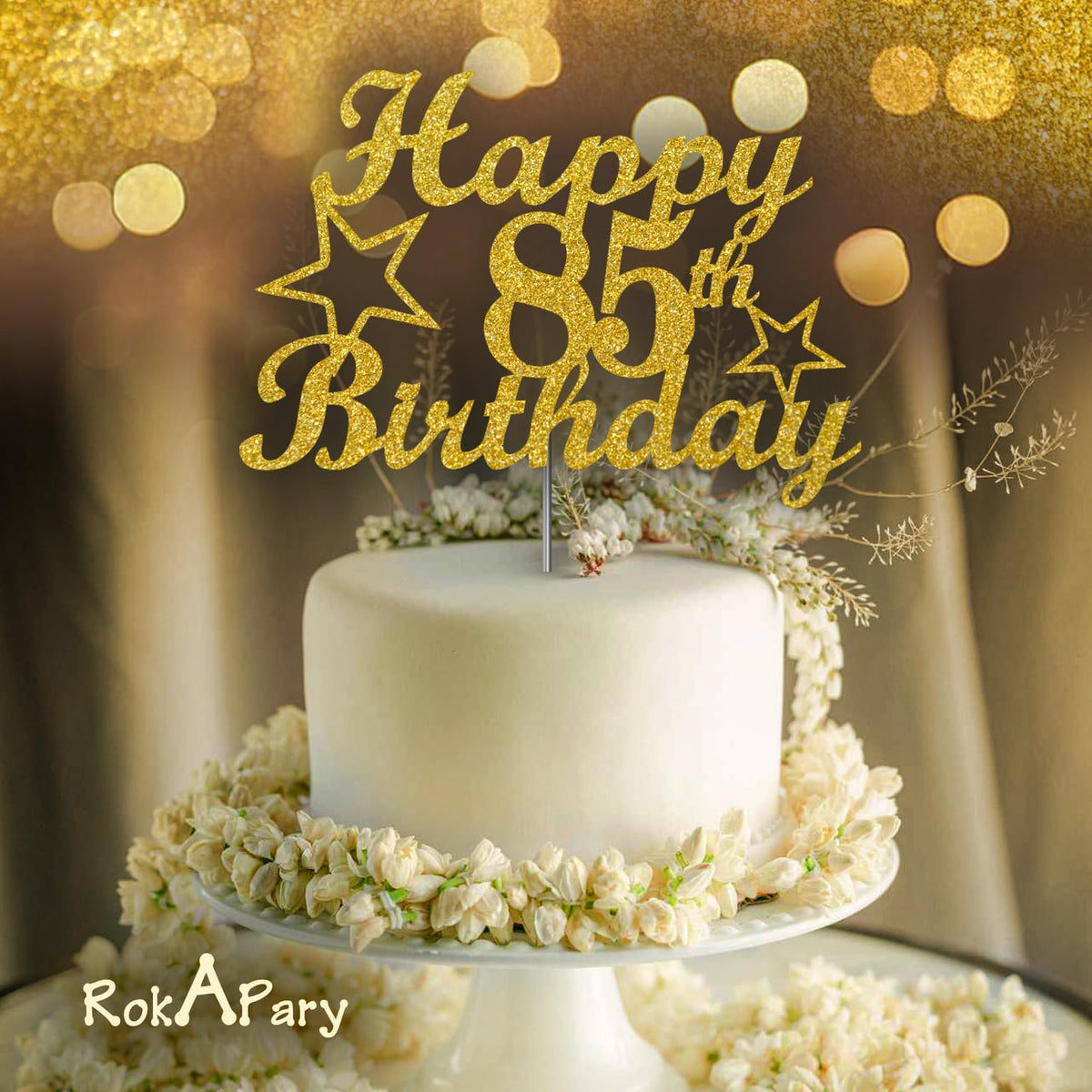 RokAPary 85 Birthday Cake Topper Gold Glitter, Sturdy Acrylic, 1 Count, Made in USA