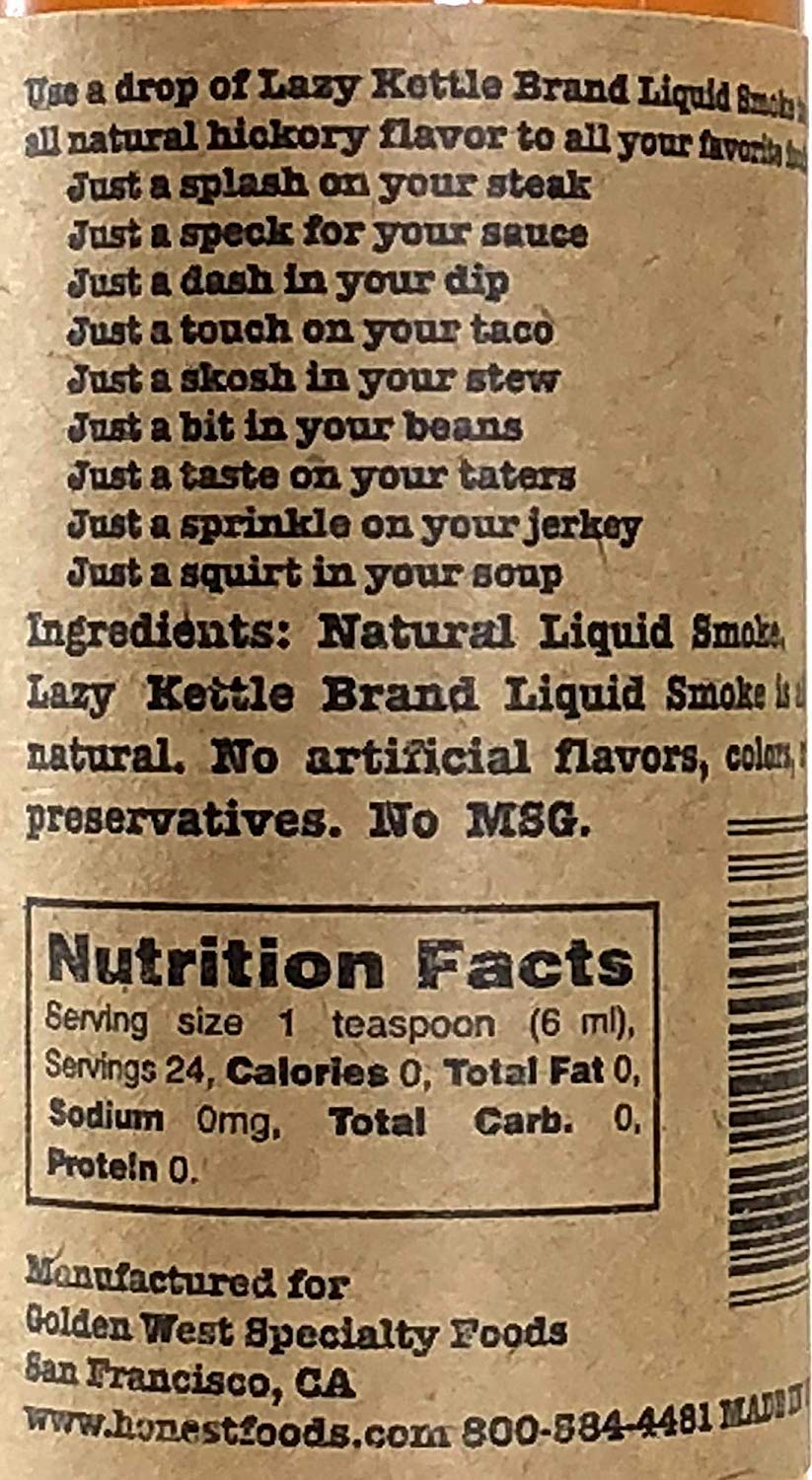 Lazy Kettle All Natural Liquid Smoke - Hickory Flavoring for Meat, Fish, Cheese, Sauces - 5 Fl Oz (Pack of 1)
