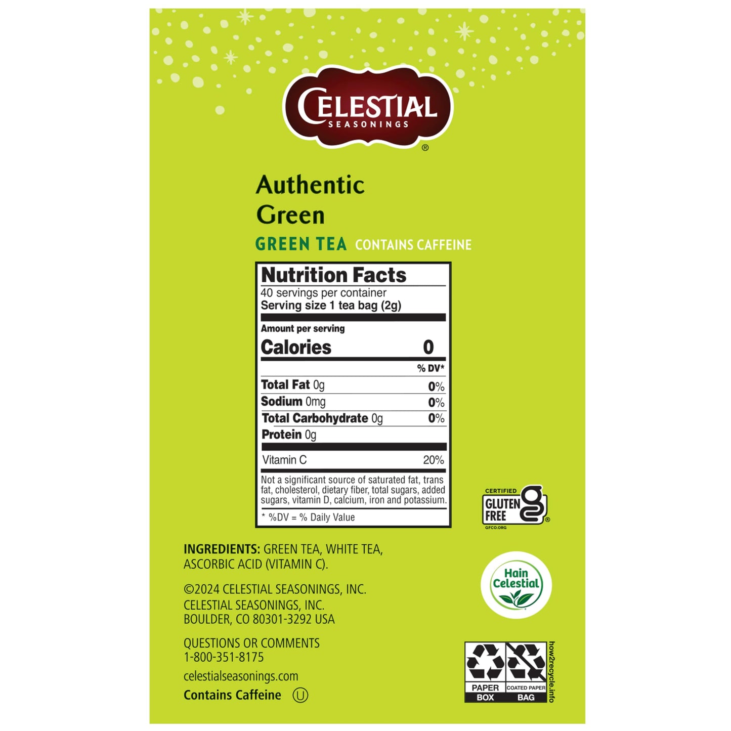 Celestial Seasonings Authentic Green Tea - 40 Count (Pack of 1)