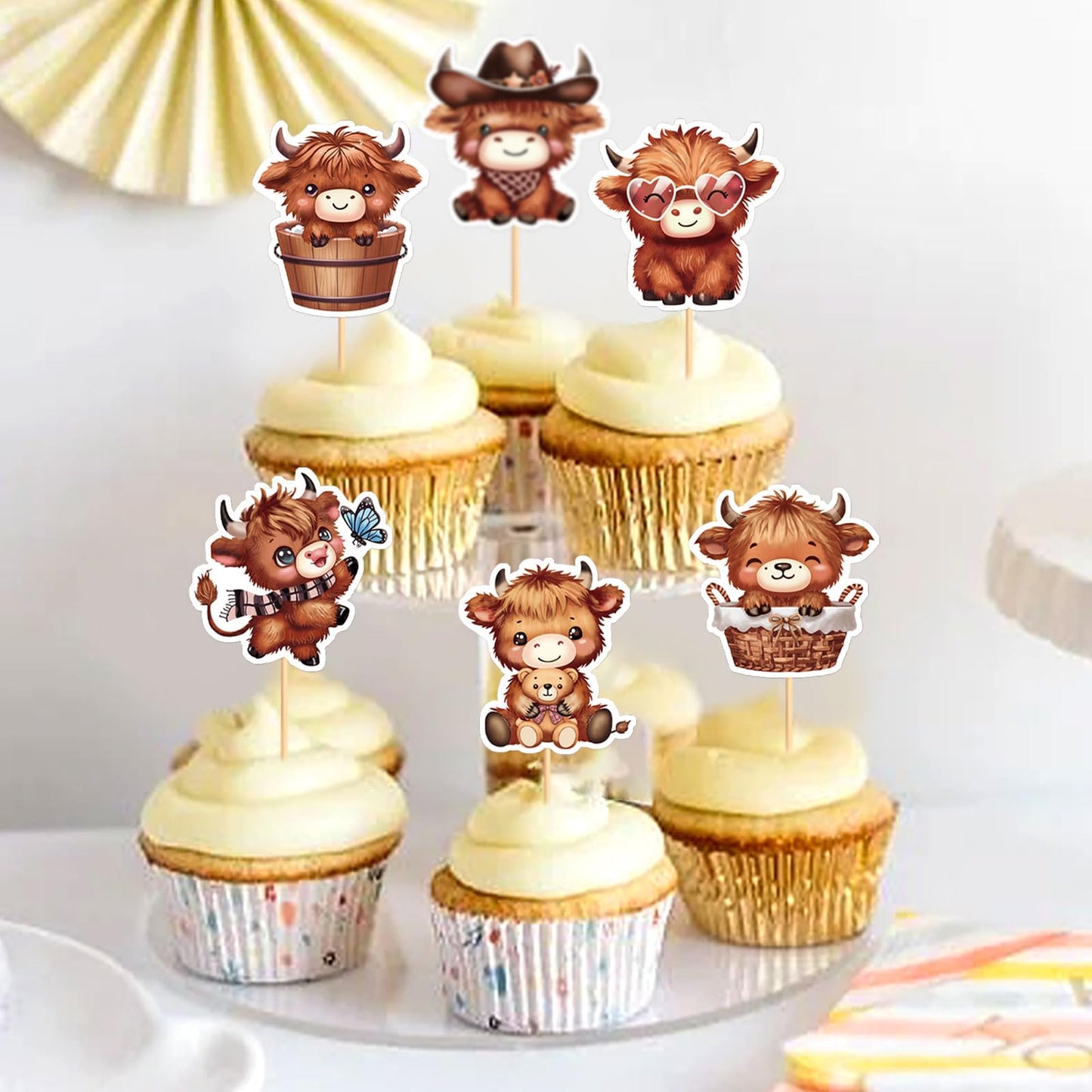 Keaziu Cupcake Toppers 24 Pack Highland Cow Picks Paper 2x0.2 Cow 2 Birthday Decorations Party Supplies
