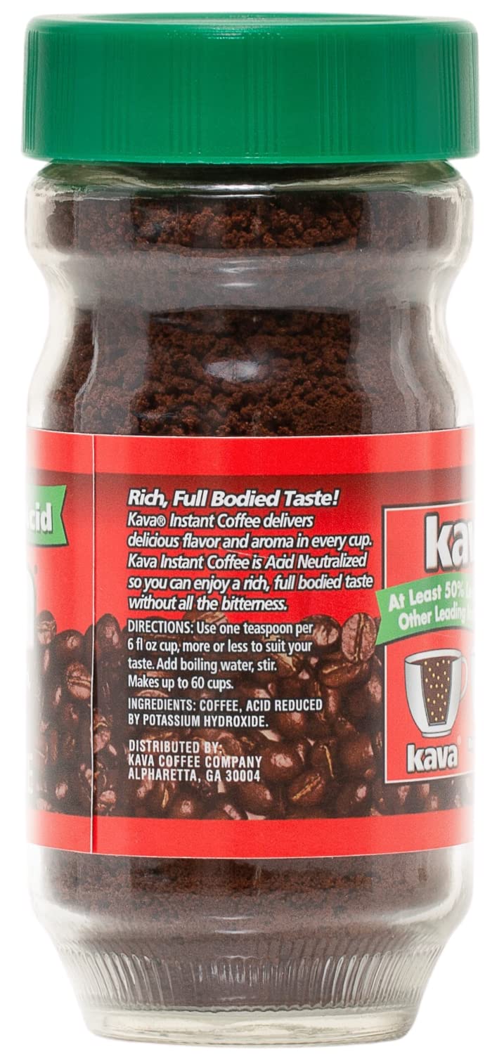 Kava Instant Coffee, Decaf Acid Reduced, 4 Ounce Jar, Pack of 3, Green