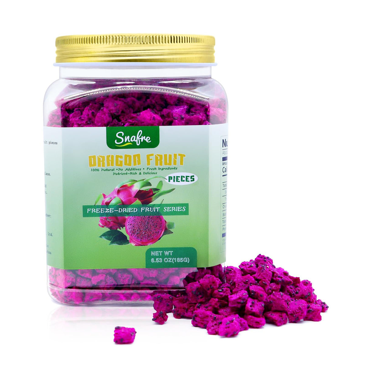 Freeze Dried Dragon Fruit, 6.53OZ/185G Freeze Dried Fruit, Frozen Dragon Fruit, Freeze Dried Dragon Fruit Cubes, No Added Sugars