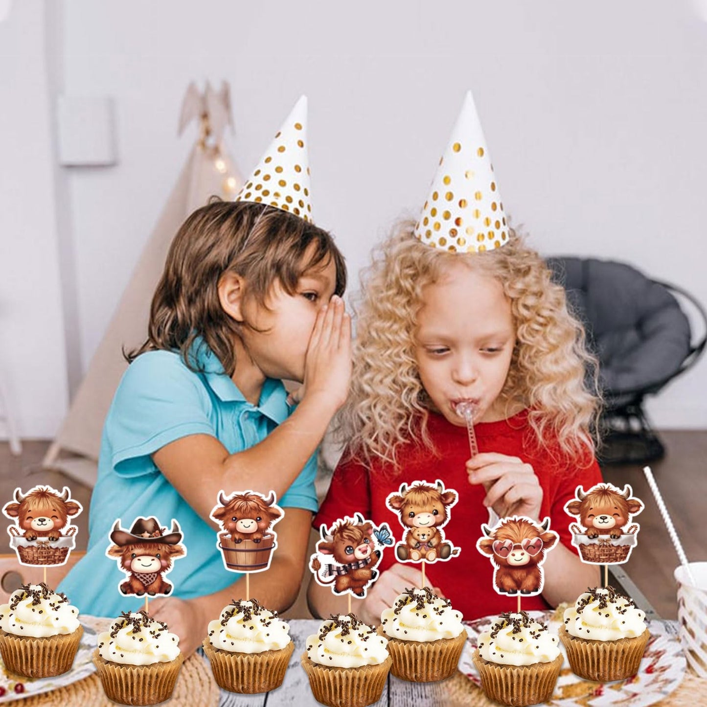 Keaziu Cupcake Toppers 24 Pack Highland Cow Picks Paper 2x0.2 Cow 2 Birthday Decorations Party Supplies