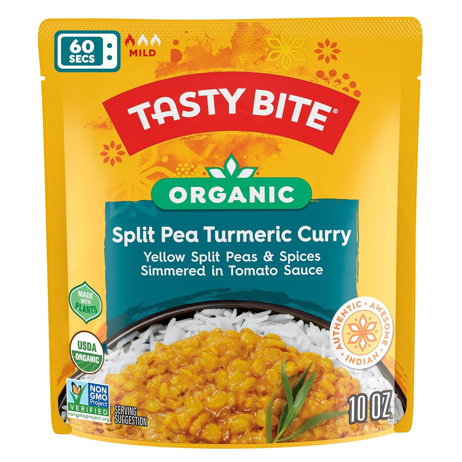 Tasty Bite Organic Jodhpur Lentils, 10 Ounce, Ready to Eat, Microwavable Entree, Vegan