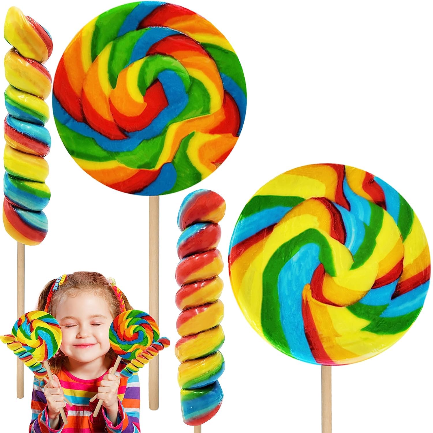 Fruidles Jumbo Rainbow Twists and Swirls Lollipop Mix, Mixed Fruit Flavor, 10 & 8.5 Suckers, Individually Wrapped, 48-Pack