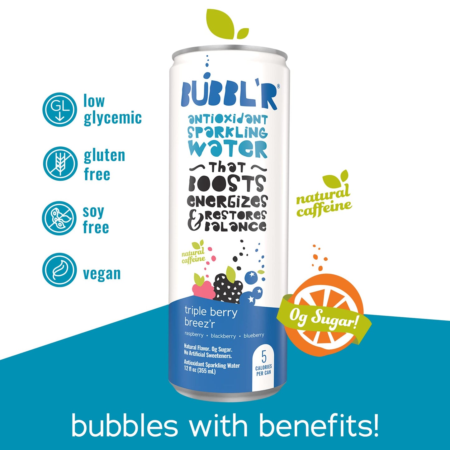 Bubblr Antioxidant Sparkling Water, Triple Berry, 12 Fl Oz Cans, 12 Count, 0g Sugar, Gluten Free, All Natural Flavors