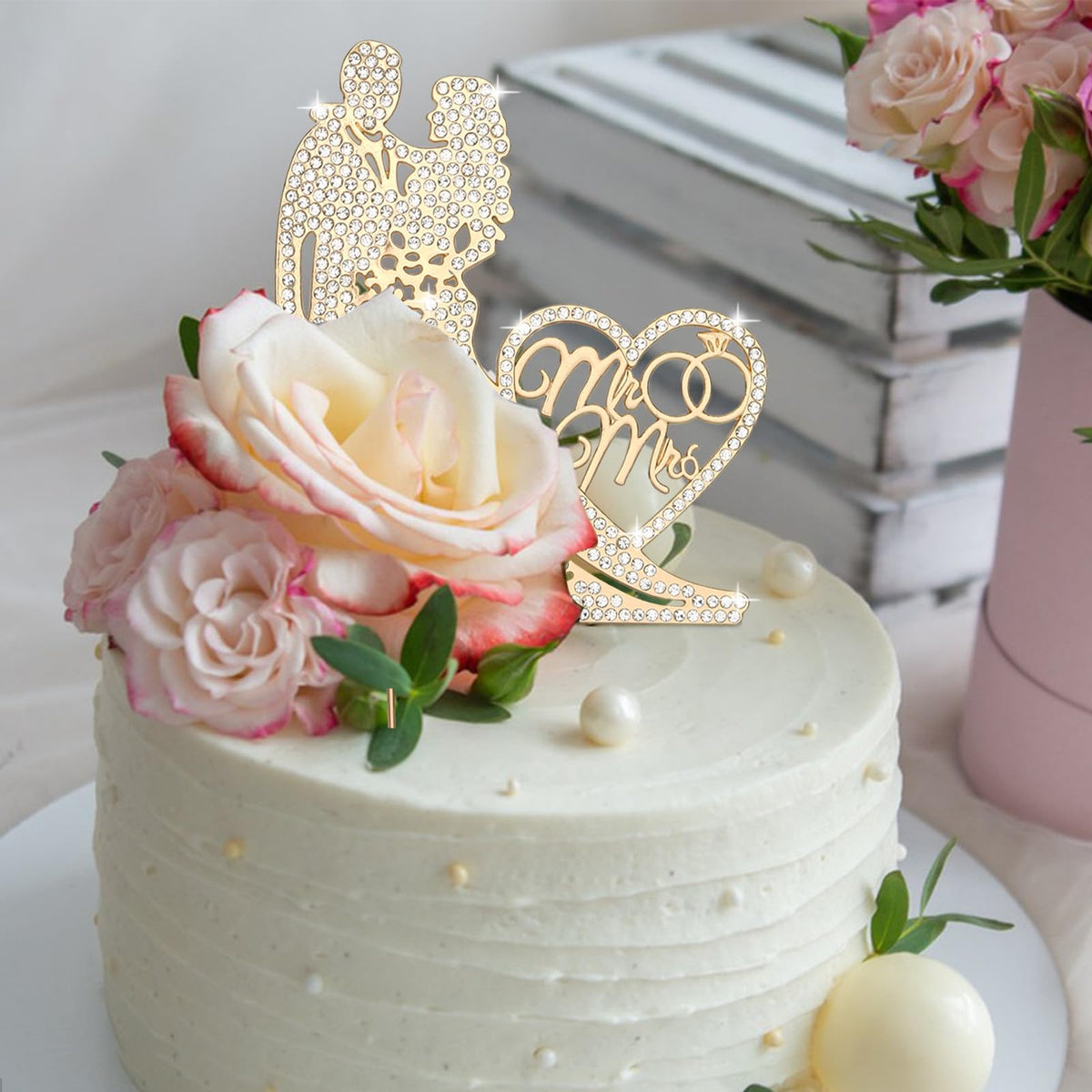 Jaciya Wedding Cake Topper Rhinestone Metal Mr And Mrs Cake Topper Wedding Bride And Groom Bridal Shower Cake Decorations